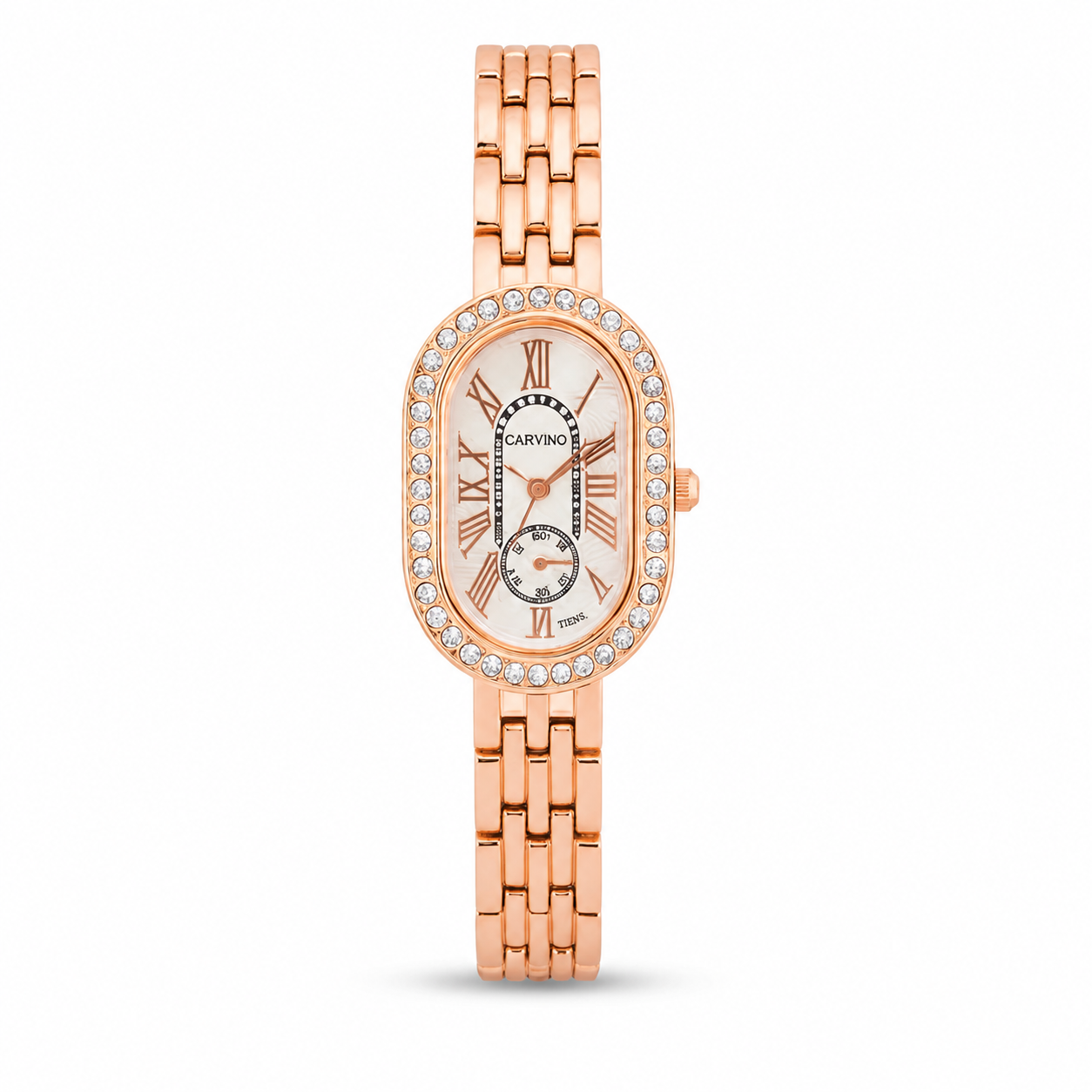 Elegant Rose Gold Roman Dial Watch with Crystal Accents for Women