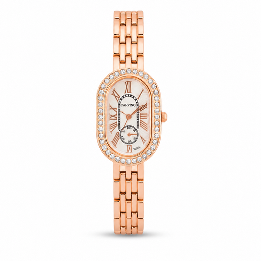 Elegant Rose Gold Roman Dial Watch with Crystal Accents for Women