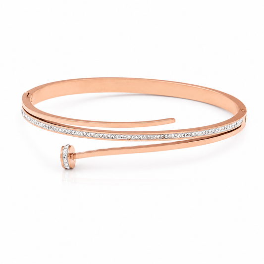 Rose Gold Nail Design Bracelet with CZ Detailing for Women & Girls