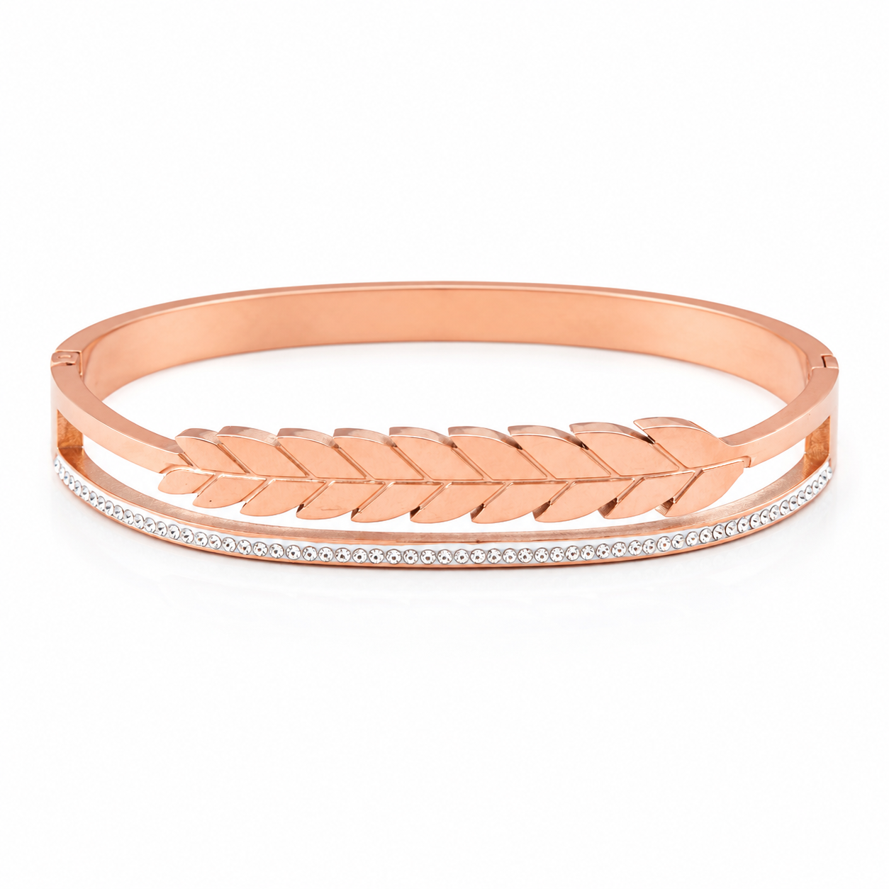 Rose Gold Leaf Design Bracelet with CZ Line for Girls & Women