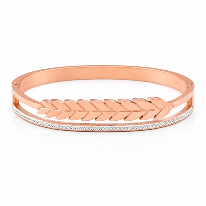 Rose Gold Leaf Design Bracelet with CZ Line for Girls & Women