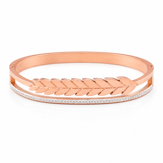 Rose Gold Leaf Design Bracelet with CZ Line for Girls & Women