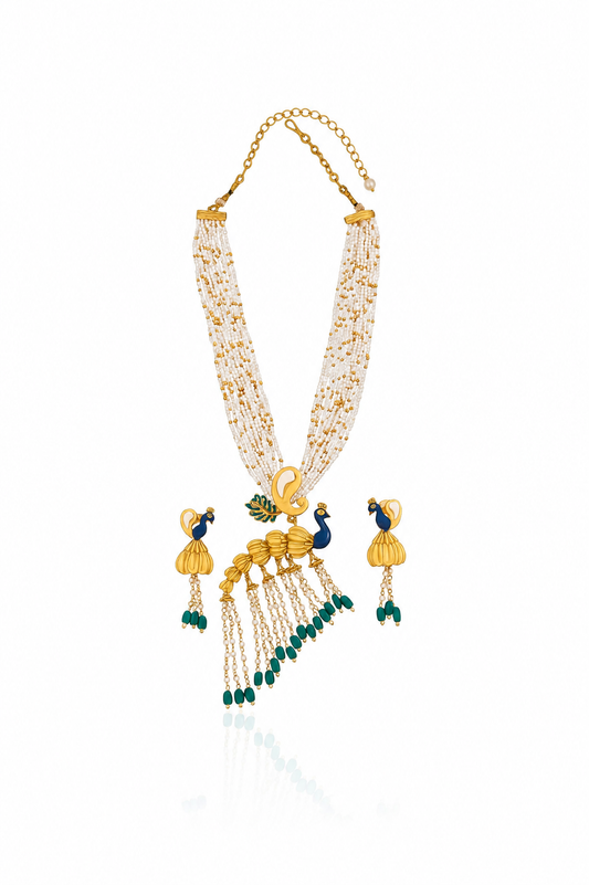 Ethnic Necklace Set with Artistic Pendant & Earrings