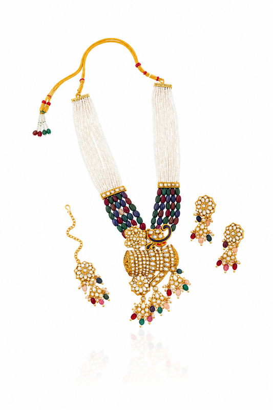 Multicolor Beaded Kundan Necklace & Earrings Set