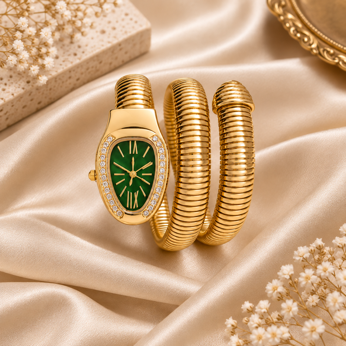 Snake watch bracelet for women in elegant gold finish