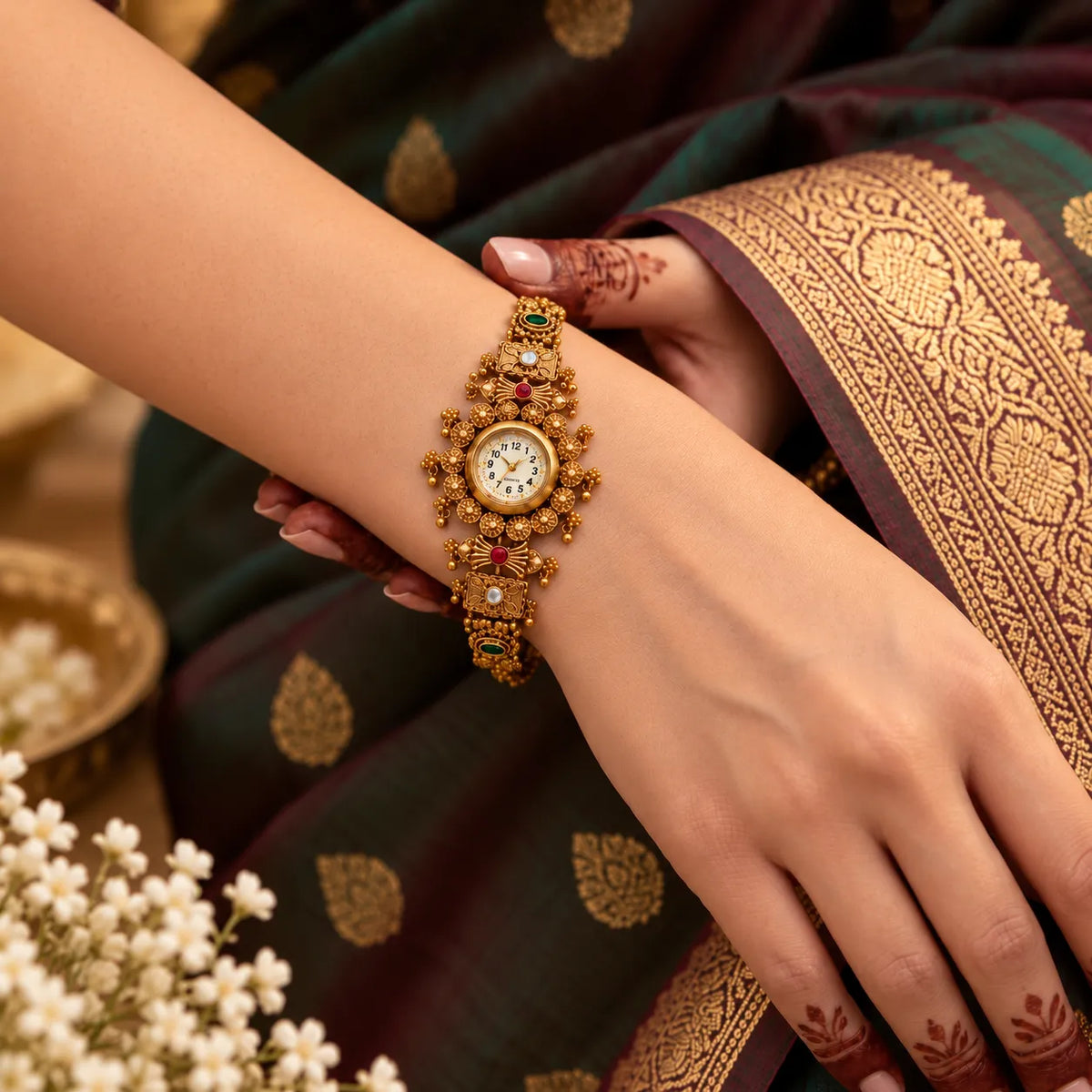 GC Premium Jewellery Kashmiri Watch Bracelet for Women - Elegant Floral Design Watch Bracelet