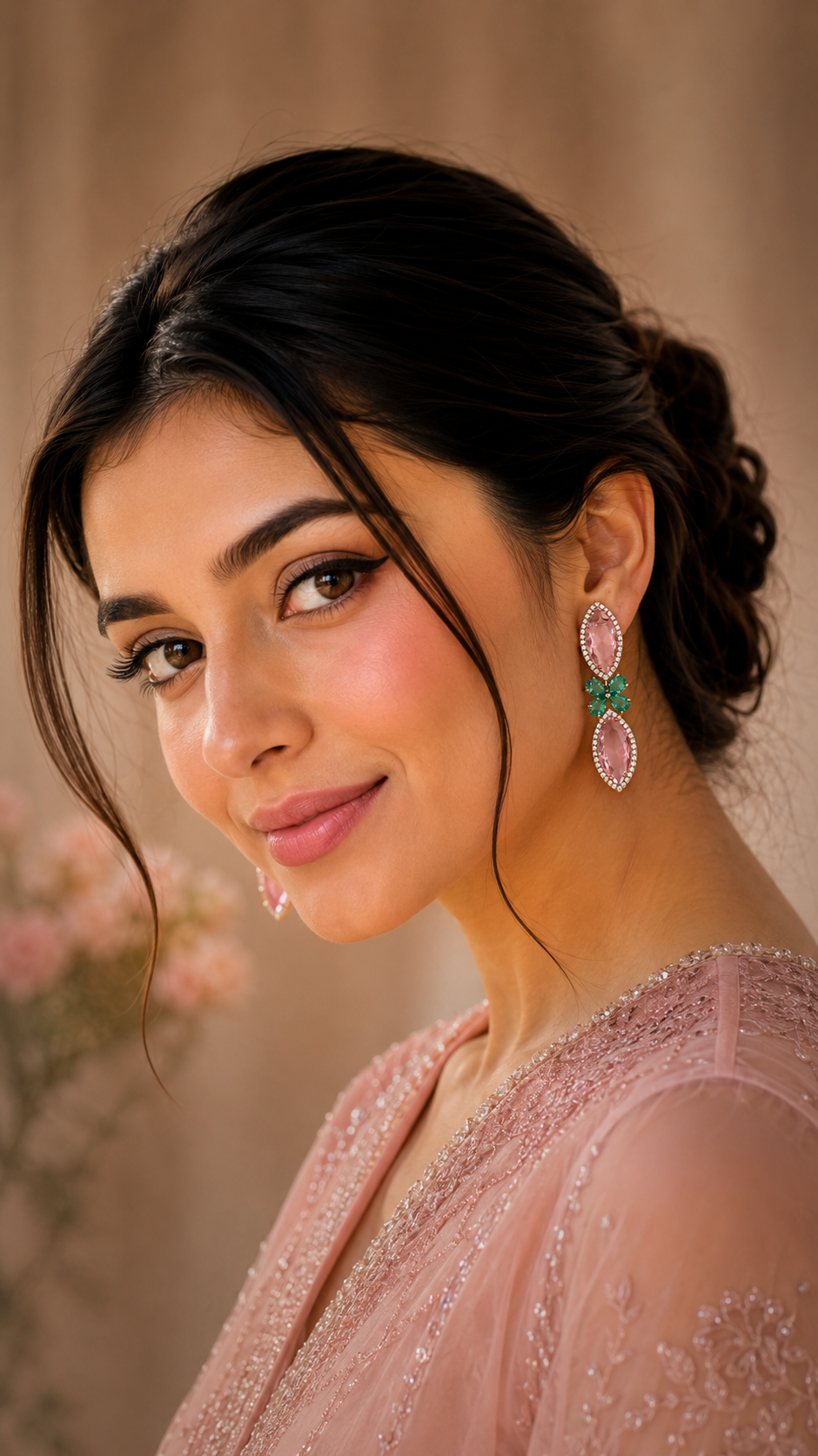 Pink Emerald Drop Earrings