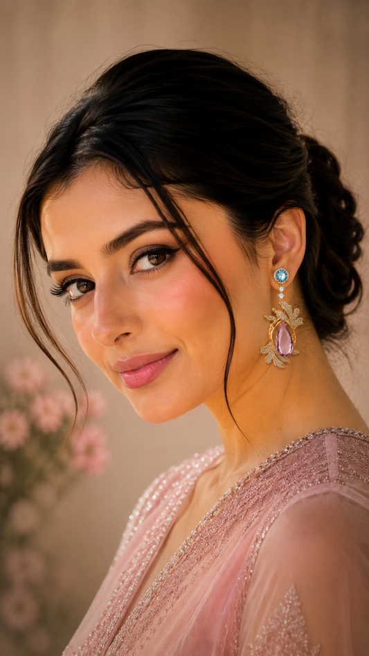 Blue Pink Leaf Earrings