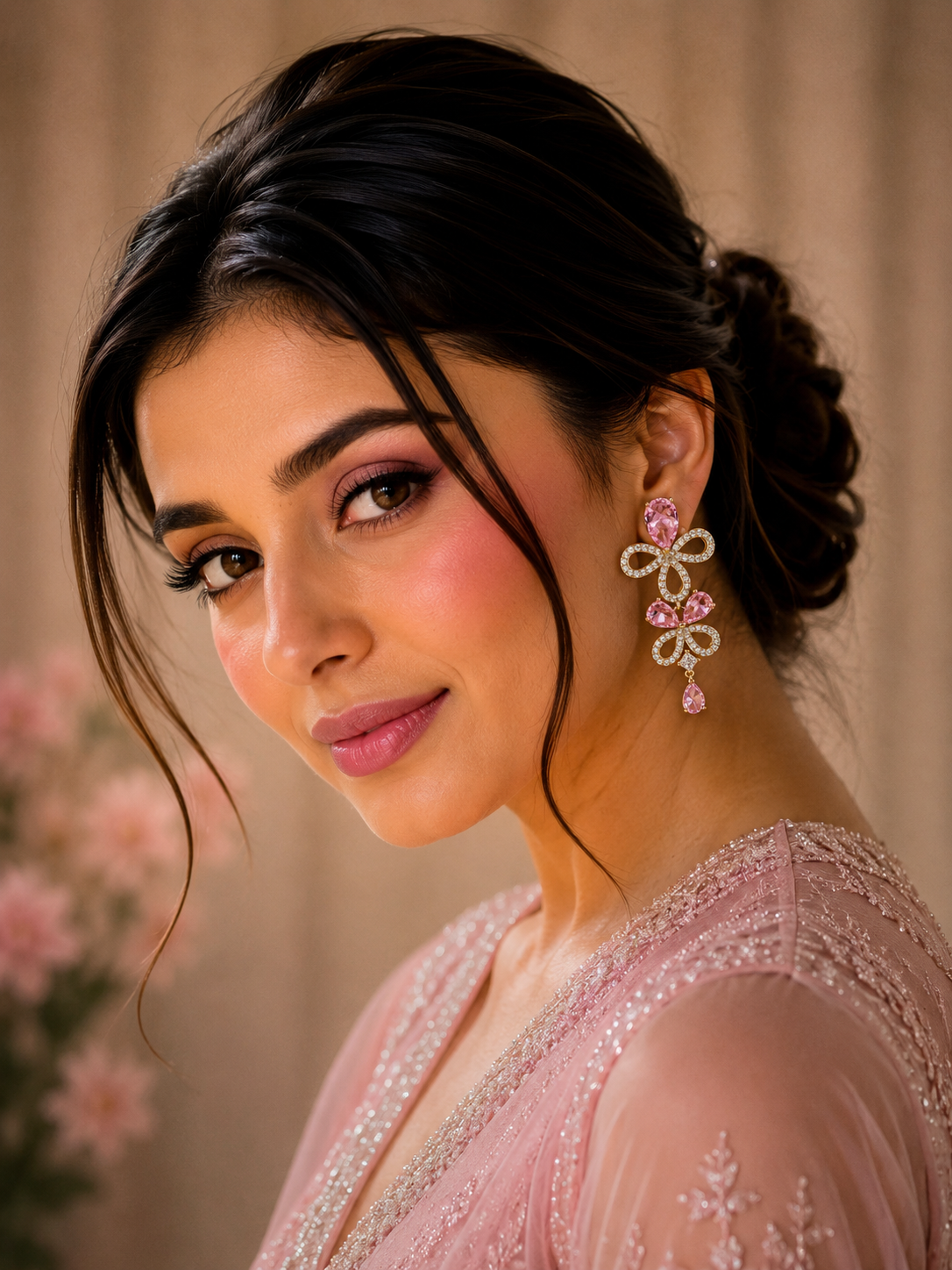 Pink Bow Drop Earrings