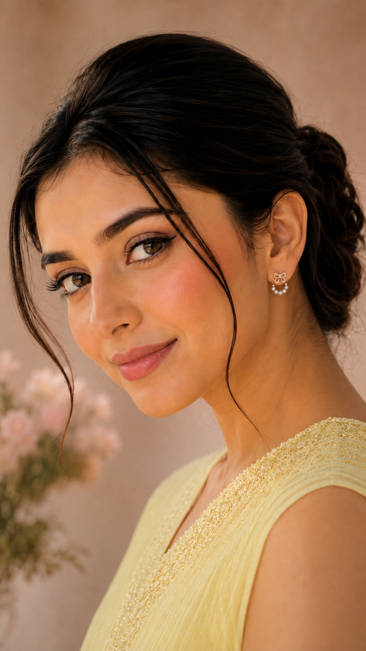 Crystal Bow & Pearl Hoop Studs