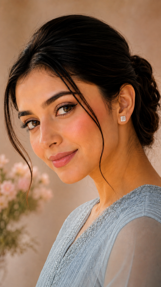 Frosted Silver Grid Stud Earrings
