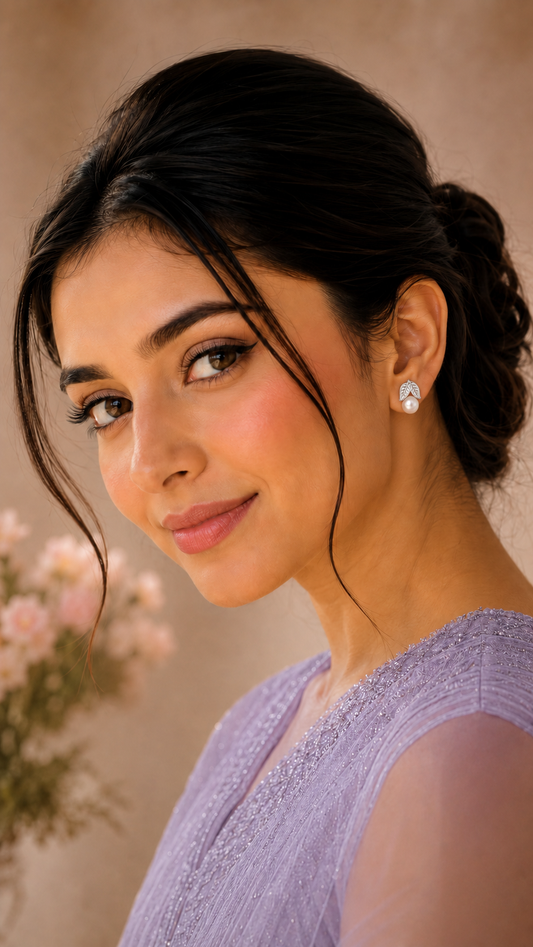 Silver Leaf Pearl Studs
