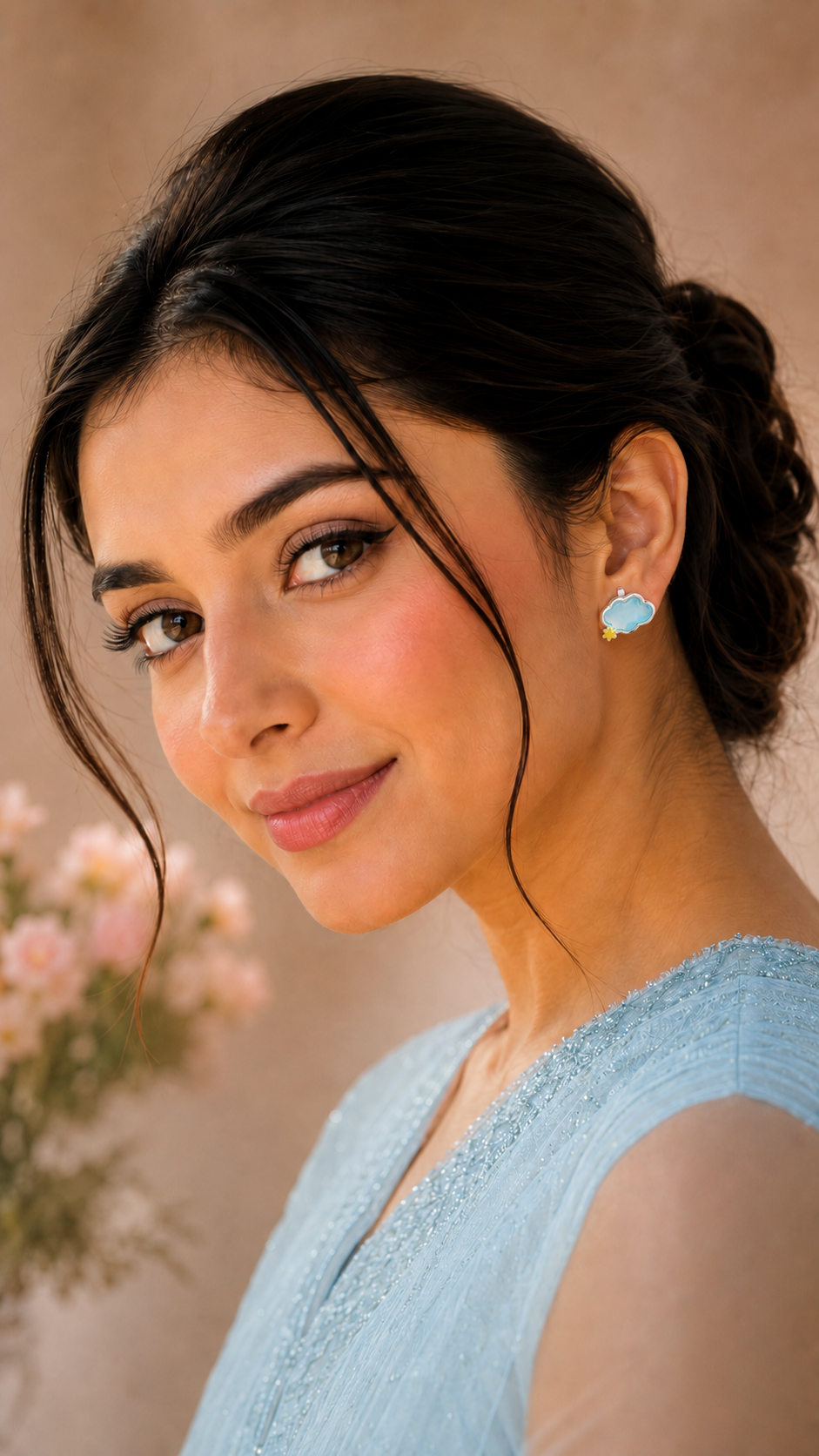 Blue Cloud Stud Earrings with Yellow Star Accent
