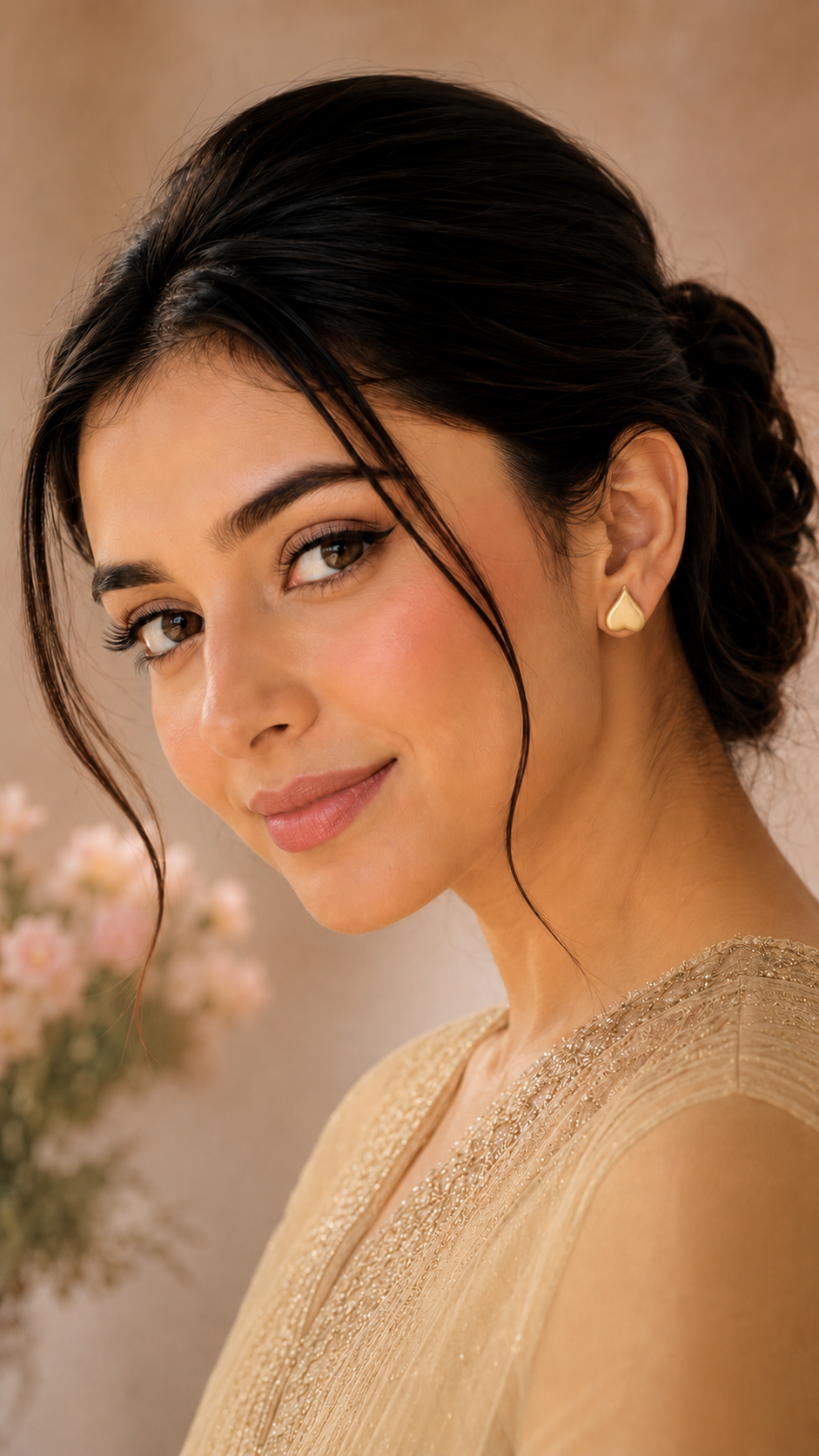 Matte Gold Heart Stud Earrings