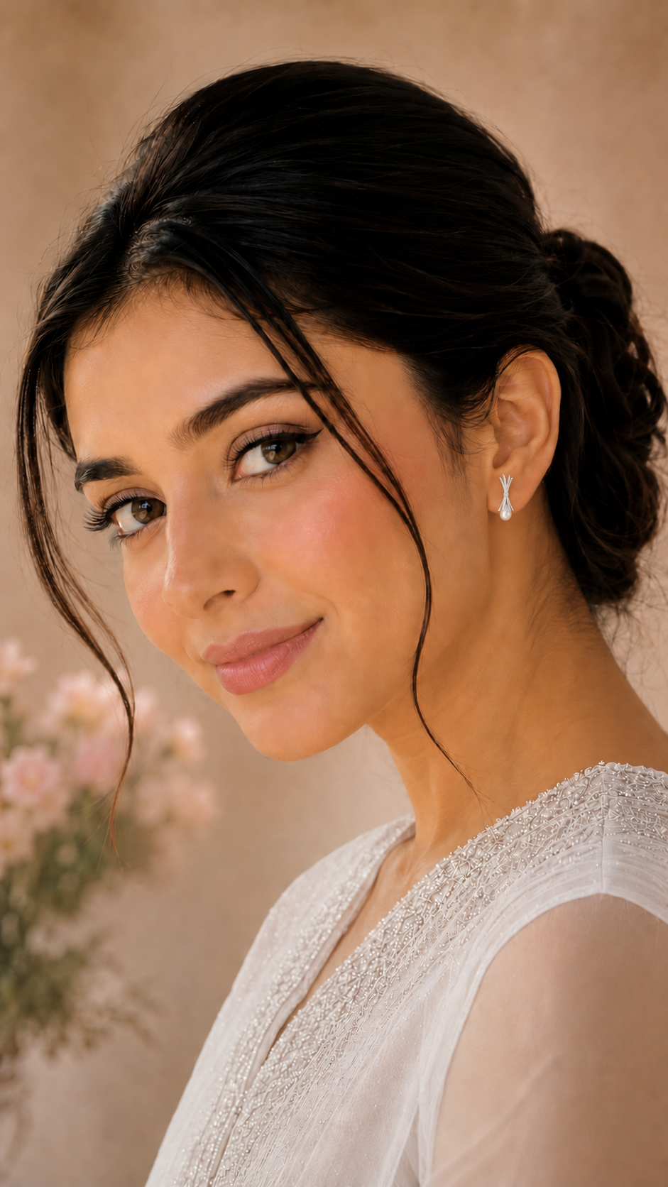 Silver Leaf Drop Pearl Earrings