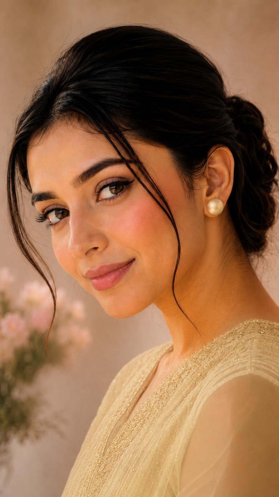 Brushed Gold Oval Stud Earrings