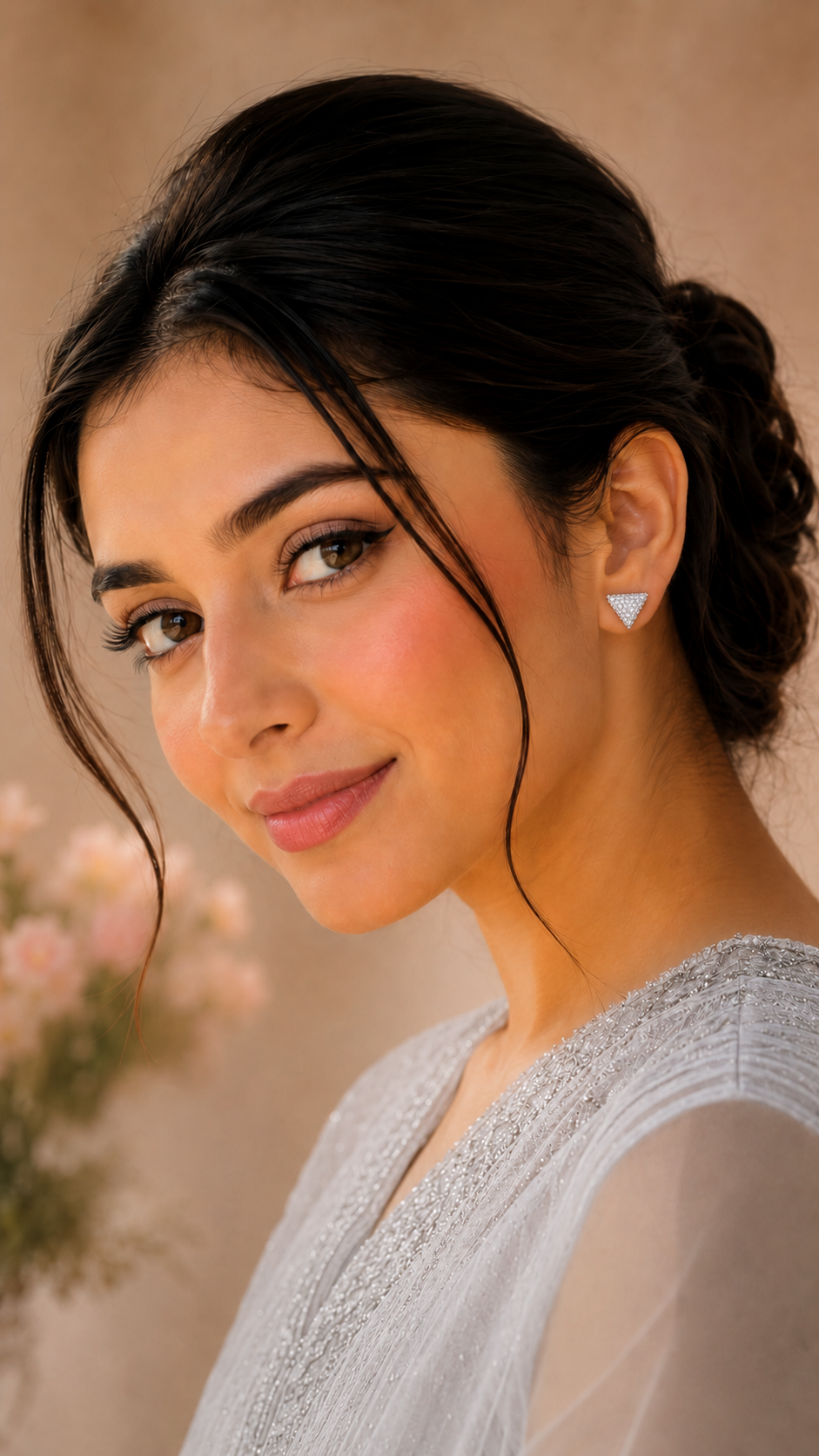 Silver Triangle Crystal Stud Earrings