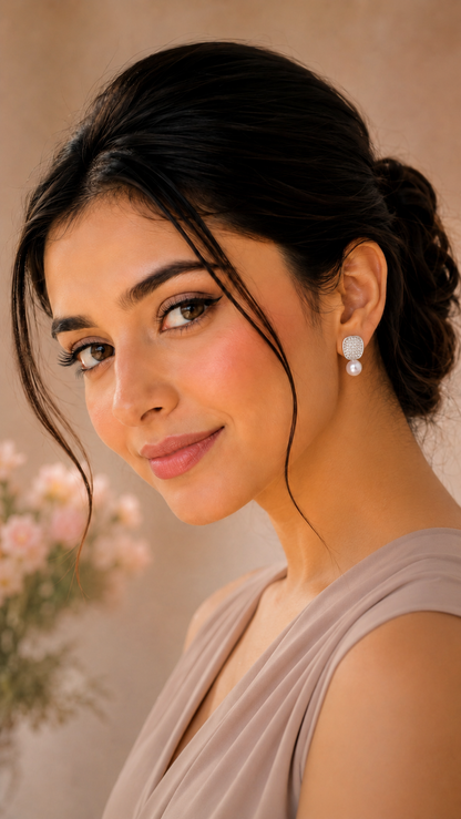 Crystal Bloom Pearl Studs