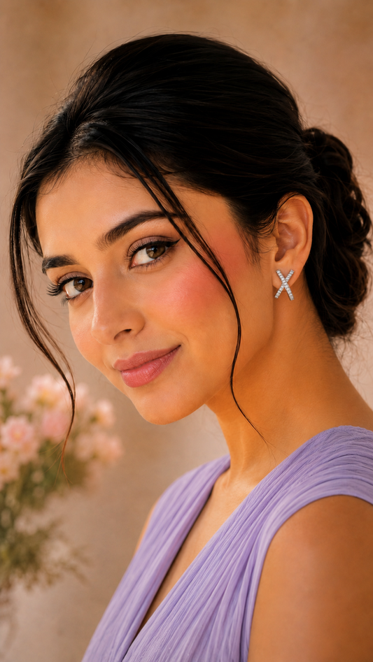 Criss-Cross Diamond Silver Earrings