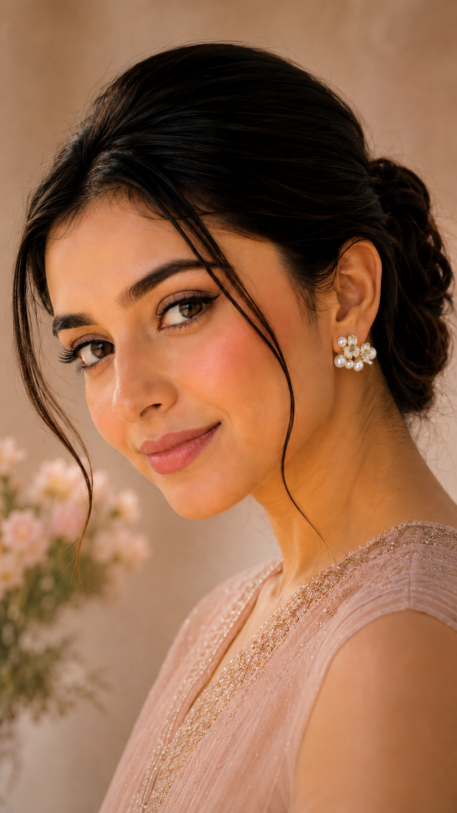 Floral Pearl Cluster Stud Earrings