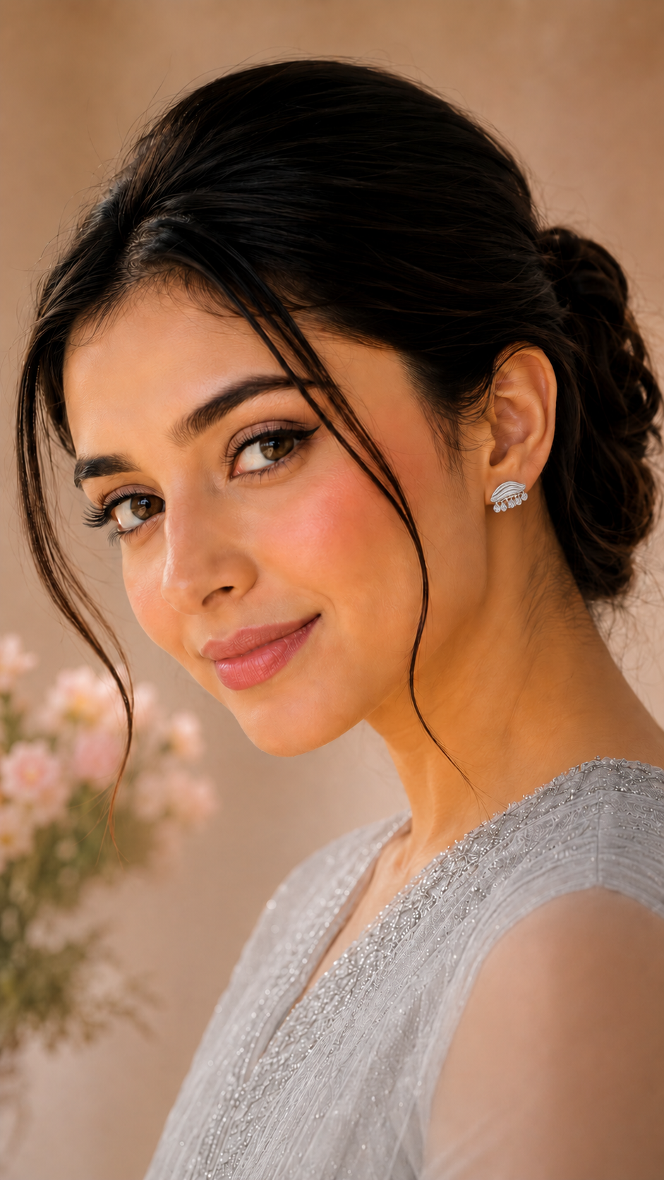 Silver Wave Crystal Stud Earrings