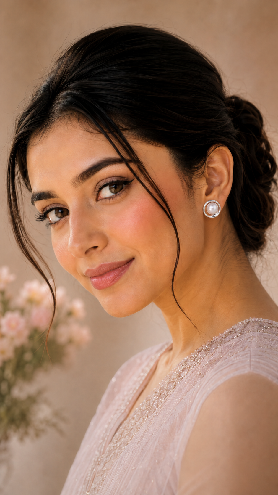 Silver Pearl Circle Stud Earrings