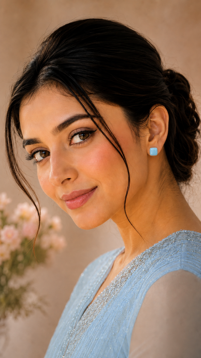 Sky Blue Square Stud Earrings