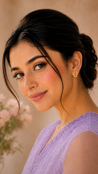 Open Rectangle Gold Stud Earrings