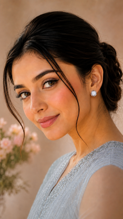 Silver Twisted Halo Crystal Stud Earrings