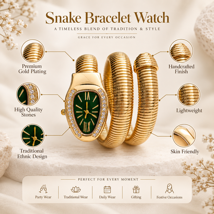 Elegant snake bracelet watch showing detailed wrist design