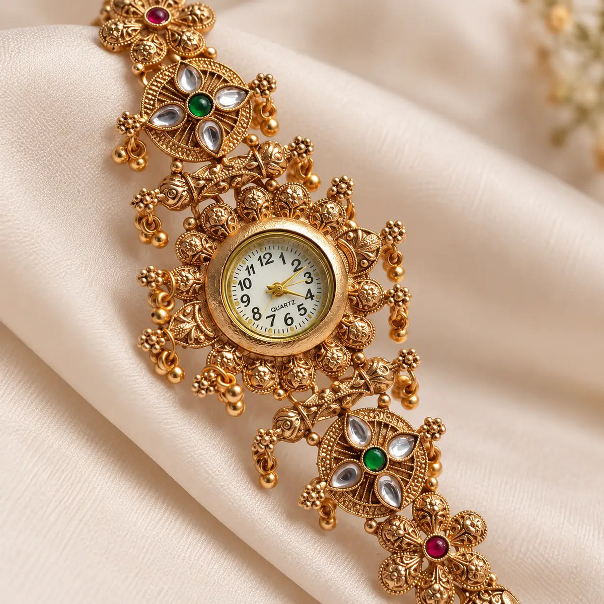 Kashmiri watch bracelet with elegant gold finish