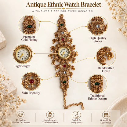 GC Premium Jewellery Kashmiri Watch Bracelet for Women - Elegant Floral Design Watch Bracelet