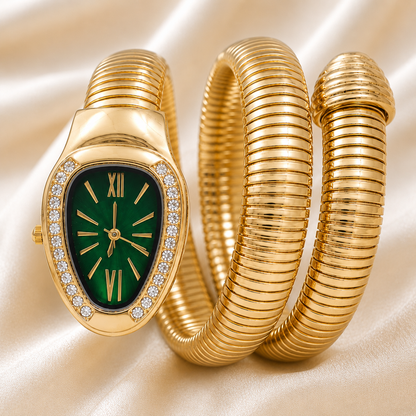 GC Premium Jewellery Snake Watch Bracelet for Women Green Dial Gold-Tone Snake Design Watch