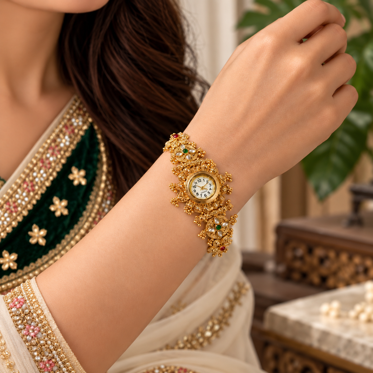 Kashmiri gold-tone design bracelet watch
