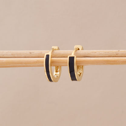Gold Black Enamel Hoop Huggie