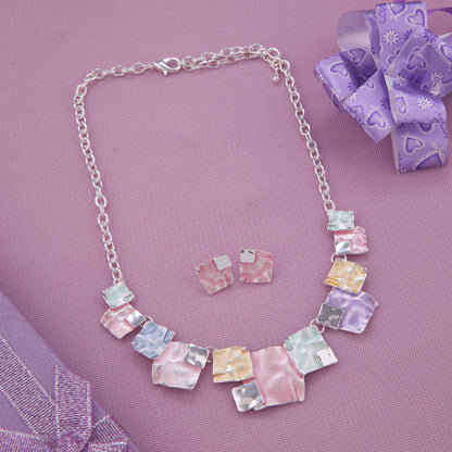 Multicolor Square Mosaic Necklace Set – Elegant & Artistic Design