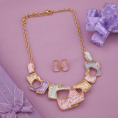 Pastel Geometric Necklace & Earrings Set – Artistic Elegance