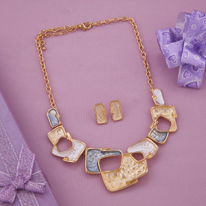 Geometric Gold-Tone Necklace & Earrings Set – Contemporary Style