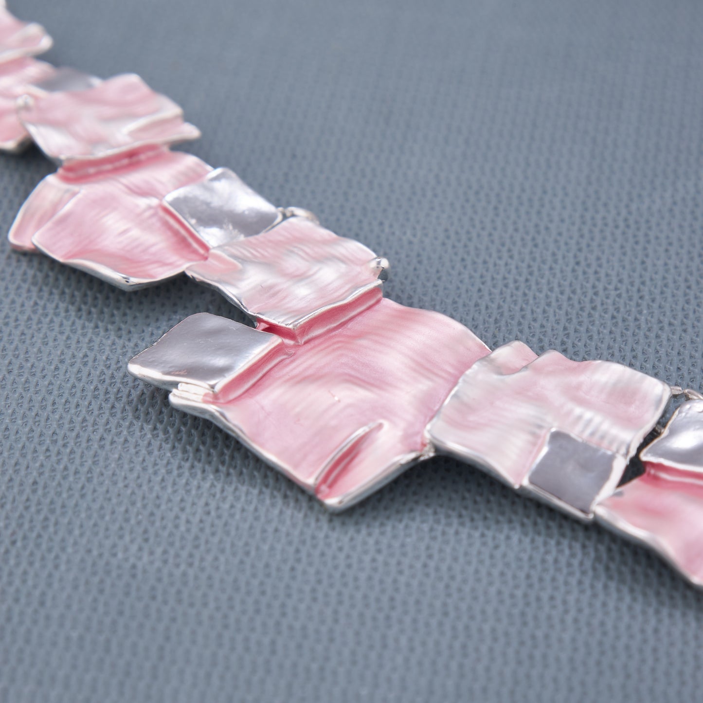 Pink & Silver Abstract Square Necklace Set