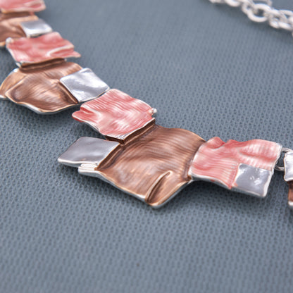 Brown & Pink Square Mosaic Necklace Set