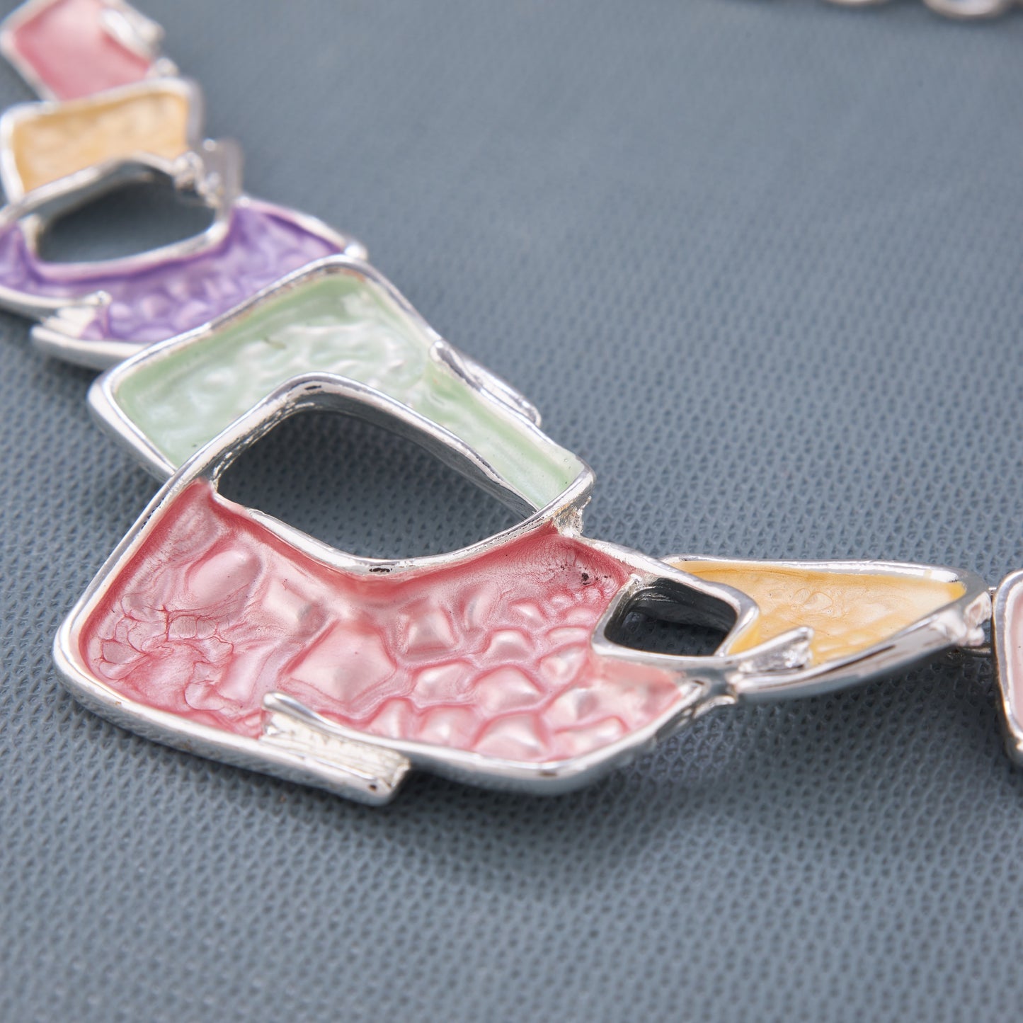 Pastel Geometric Necklace & Earrings Set – Silver-Tone Charm