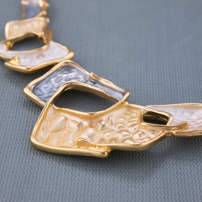 Geometric Gold-Tone Necklace & Earrings Set – Contemporary Style
