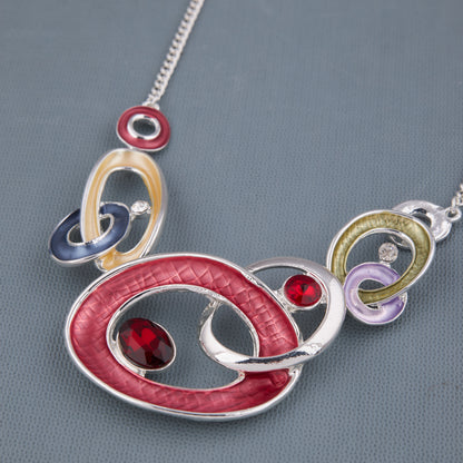 Artistic Circle & Enamel Necklace with Earrings – Modern Jewelry