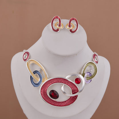 Artistic Circle & Enamel Necklace with Earrings – Modern Jewelry