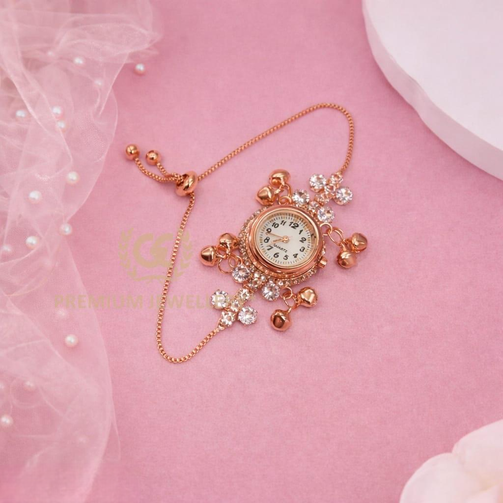 Designer Rose Gold Kashmiri Watch with American Diamonds