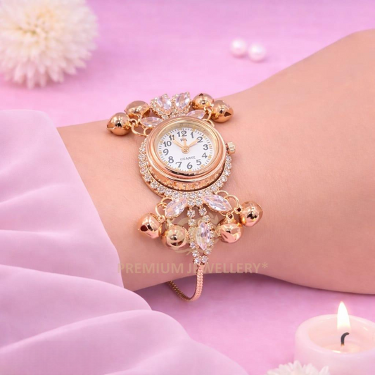 Trendy Rose Gold Kashmiri Watch with Ghunghru & AD Stones