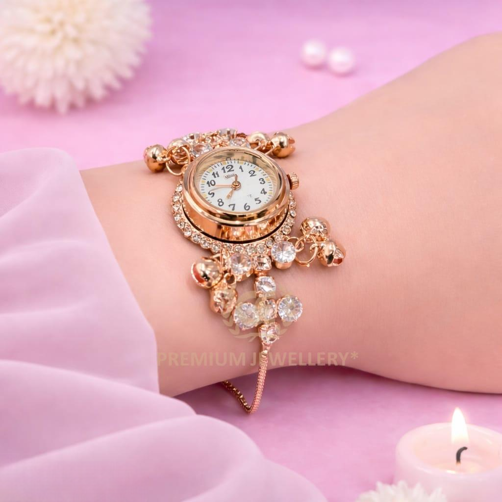 Designer Rose Gold Kashmiri Watch with American Diamonds