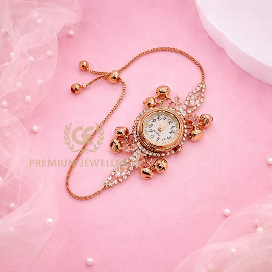 Trendy Rose Gold Kashmiri Watch with Ghunghru & AD Stones